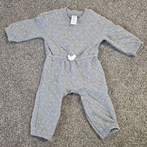 GRAY WITH PINK POLKA DOT LONG SLEEVE ONE PIECE SWEATSUIT
